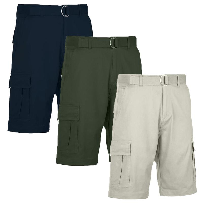 Men’s 3-Pack Cargo Stretch Shorts with Belt – Durable Comfort and Style