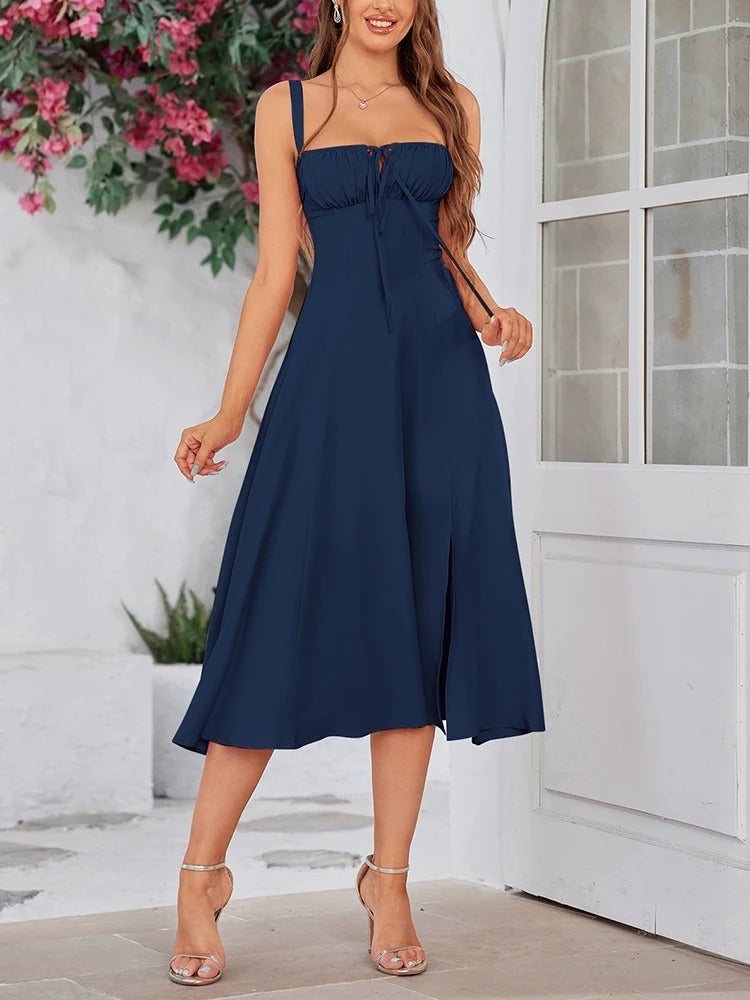 Timeless Elegance – Flowy Midi Dress with Adjustable Fit and Feminine Charm