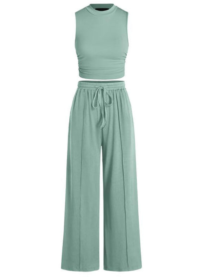 Chic Summer 2-Piece Lounge Set — Crop Top & Wide-Leg Pants