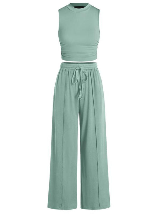 Chic Summer 2-Piece Lounge Set — Crop Top & Wide-Leg Pants