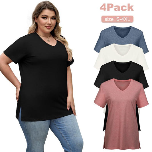 BYNNIE® Women’s V-Neck T-Shirt 4-Pack – Soft, Casual Fit with Curved Hem