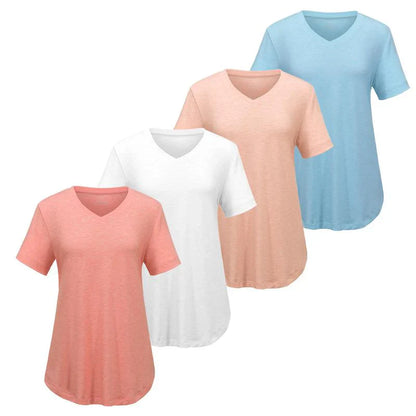 BYNNIE® Women’s V-Neck T-Shirt 4-Pack – Soft, Casual Fit with Curved Hem