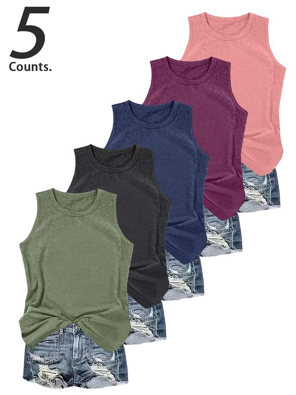 5-Pack Women's Sleeveless Tank Tops – Casual Round Neck Shirts for Daily Wear