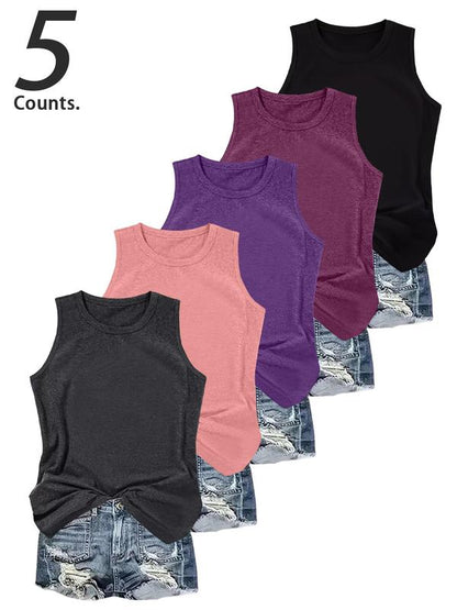 5-Pack Women's Sleeveless Tank Tops – Casual Round Neck Shirts for Daily Wear
