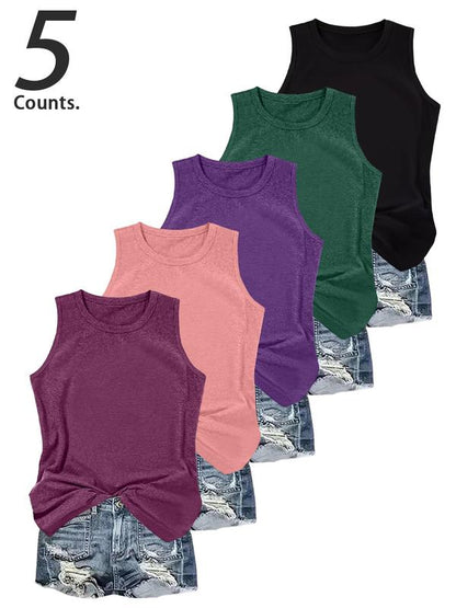 5-Pack Women's Sleeveless Tank Tops – Casual Round Neck Shirts for Daily Wear