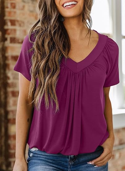 Women's Casual Summer T Shirts Short Sleeve V Neck Tops Tshirts (Buy 1 Get 1 Free!)