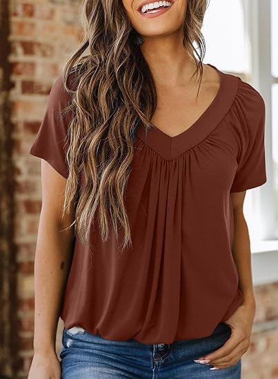 Women's Casual Summer T Shirts Short Sleeve V Neck Tops Tshirts (Buy 1 Get 1 Free!)