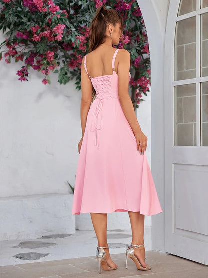 Timeless Elegance – Flowy Midi Dress with Adjustable Fit and Feminine Charm